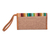 Leather and cotton wristlet, 'Tropical Tan' - Handcrafted Tan Leather Wristlet with Striped Cotton Textile