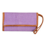 Leather-accented cotton wristlet, 'Weaving Stories in Lilac' - Hand-Woven Lilac Cotton Wristlet with Leather Trim and Strap