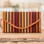 Leather-accented cotton wallet, 'Fertile Land' - Hand-Woven Striped Cotton Wallet with Leather Trim