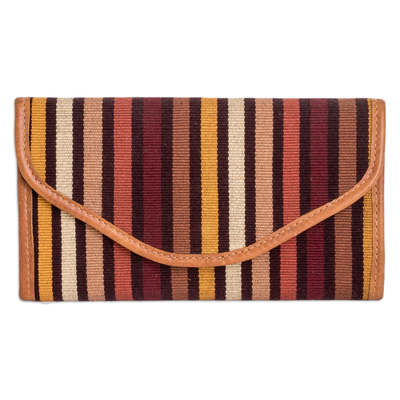Leather-accented cotton wallet, 'Fertile Land' - Hand-Woven Striped Cotton Wallet with Leather Trim