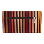 Leather-accented cotton wallet, 'Fertile Land' - Hand-Woven Striped Cotton Wallet with Leather Trim