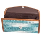 Leather-accented cotton wallet, 'Colors of Tradition in Teal' - Teal and White Hand-Woven Cotton Wallet with Leather Trim