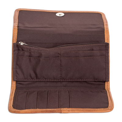 Portemonnaie aus bestickter Baumwolle mit Lederakzenten - Handgewebte und bestickte Geldbörse aus Baumwolle mit Lederbesatz