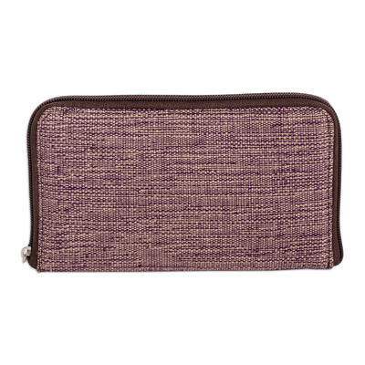 Hand-woven cotton wallet, 'Guatemalan Weaving in Purple' - Hand-Woven Cotton Zipper Wallet in Purple and Ivory Shades