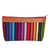 Leather-accented cotton cosmetic bag, 'Multicoloured Ocean' - colourful Hand-Woven Cotton Cosmetic Bag with Leather Trim