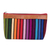 Leather-accented cotton cosmetic bag, 'Multicoloured Ocean' - colourful Hand-Woven Cotton Cosmetic Bag with Leather Trim