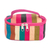 Leather-accented cotton cosmetic bag, 'Tropical Ideas' (small) - Handloomed Multicolor Striped Cotton Cosmetic Bag (Small)