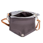 Leather-accented cotton sling bag, 'Pewter Fate' - Leather-Accented Striped Cotton Sling Bag in Grey Base Hue