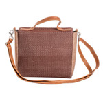 Leather-accented cotton sling bag, 'Chocolate Fate' - Leather-Accented Cotton Sling Bag in Brown and White Hues