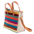 Leather-accented cotton shoulder bag, 'Tropical Season' - Leather-Accented Colorful Striped Cotton Shoulder Bag
