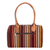 Leather-accented cotton handbag, 'Striped Realm' - Leather-Accented Warm-Toned Striped Cotton Handbag