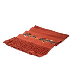 Embroidered Cotton shawl, 'Kind Russet' - Floral Embroidered Russet Cotton Shawl with Fringes