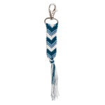 Macrame keychain and bag charm, 'Silhouettes in the Sea' - Blue & White Macrame Keychain & Bag Charm with Chevron Motif