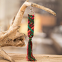 Macrame keychain and bag charm, 'Multicolour of Tradition' - Macrame Keychain & Bag Charm with Nickel Hook and Ring