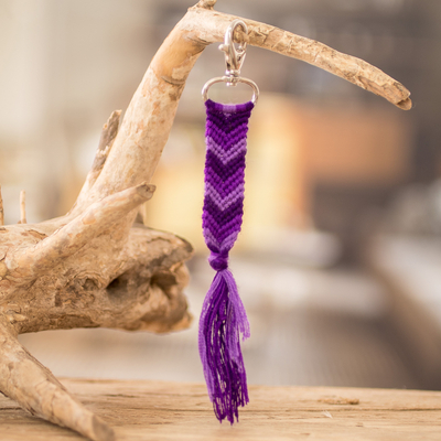 Macrame keychain and bag charm, 'Lavender Garden' - Macrame Keychain & Bag Charm in Purple with Chevron Motif