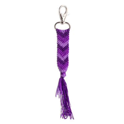 Macrame keychain and bag charm, 'Lavender Garden' - Macrame Keychain & Bag Charm in Purple with Chevron Motif