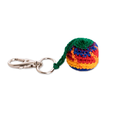 Crocheted cotton keychain and bag charm, 'colourful Play' - colourful Crocheted Cotton Hacky Sack Keychain and Bag Charm