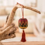 Cotton ornament, 'Classic Fun' - Traditional Knit Cotton Hacky Sack Ornament in Warm Hues