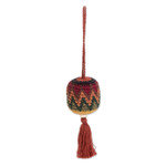 Cotton ornament, 'Classic Fun' - Traditional Knit Cotton Hacky Sack Ornament in Warm Hues