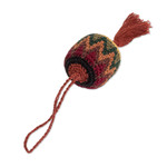 Cotton ornament, 'Classic Fun' - Traditional Knit Cotton Hacky Sack Ornament in Warm Hues