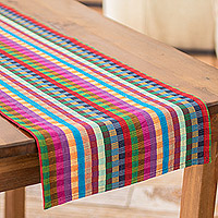 Tischläufer aus Baumwolle, „Checkered Vibrancy“ – handgewebter, bunt karierter Tischläufer aus Baumwolle aus Guatemala