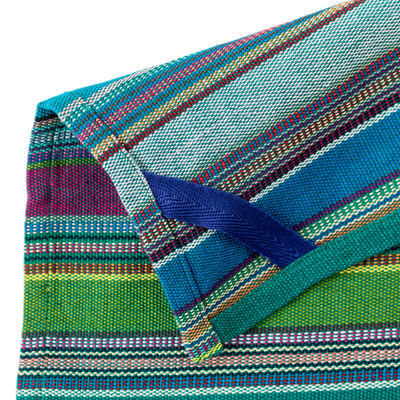 Servilleta de algodón - Servilleta de rayas de algodón tejida a mano en tonos azules y verdes