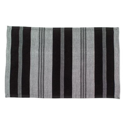 Cotton placemats, 'Shadows of Delight' (set of 4) - Set of 4 Handloomed Striped Grey and Black Cotton Placemats