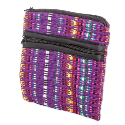 Cotton coin purse, 'Discreet & Stylish' - Handwoven Striped Purple-Toned Cotton Coin Purse