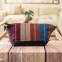 Cotton cosmetic bag, 'Land of Cultures' - Handloomed Striped colourful Cotton Cosmetic Bag with Zipper