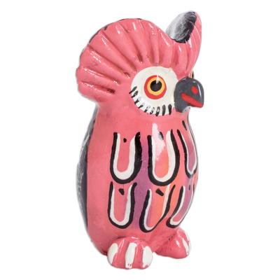Ceramic figurine, 'Sweet Tecolote' - Ceramic Owl Figurine in Pink Hand-Painted in Guatemala