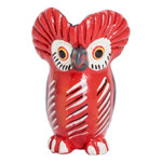 Ceramic figurine, 'Vibrant Tecolote' - Small Ceramic Owl Figurine in Red Hand-Painted in Guatemala