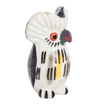 Ceramic figurine, 'Charming Tecolote' - Ceramic Owl Figurine in White Hand-Painted in Guatemala