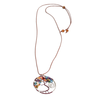Multi-gemstone pendant necklace, 'Love Your Nature' - Nature-Themed Brown Multi-Gemstone Pendant Necklace