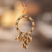 Cystral-Perlen-Anhänger-Halskette, „Oneiric Brown“ – verstellbare braune und gelbe Kristall-Perlen-Anhänger-Halskette