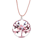 Rose quartz and garnet pendant necklace, 'Mighty Tree' - Rose Quartz and Garnet Beaded Tree of Life Pendant Necklace