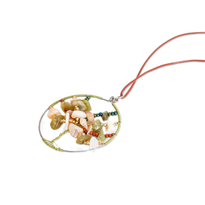 Jasper and jade pendant necklace, 'Splendid Tree' - Handmade Jasper & Jade Beaded Tree of Life Pendant Necklace
