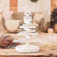Decoración navideña de madera, 'Amor y Paz' - Decoración navideña minimalista de árbol de Navidad de madera de teca blanca