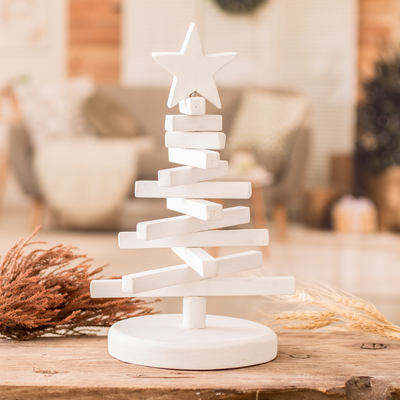 Decoración navideña de madera - Decoración navideña minimalista de árbol de Navidad de madera de teca blanca