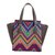 Faux leather-accented cotton handbag, 'colours of My Home' - Faux Leather-Accented Chevron-Patterned Cotton Handbag