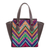 Faux leather-accented cotton handbag, 'colours of My Home' - Faux Leather-Accented Chevron-Patterned Cotton Handbag