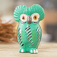 Ceramic figurine, 'Adorable Tecolote' - Green Ceramic Owl Figurine Handmade and Painted in Guatemala