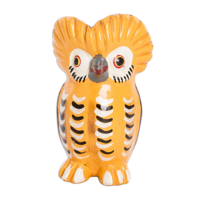 Ceramic figurine, 'Lively Tecolote' - Handmade and Painted Ceramic Owl Figurine in Yellow