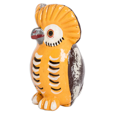 Ceramic figurine, 'Lively Tecolote' - Handmade and Painted Ceramic Owl Figurine in Yellow