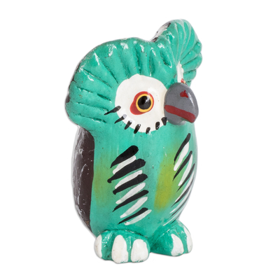 Ceramic figurine, 'Endearing Tecolote' - Hand-Painted Small Ceramic Owl Figurine from Guatemala