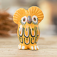 Ceramic figurine, 'Exquisite Tecolote' - Guatemalan Hand-Painted Small Ceramic Owl Figurine in Yellow