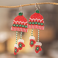 Beaded dangle earrings, 'Christmas Wishes' - Crystal & Glass Beaded Christmas Hat Mittens Dangle Earrings
