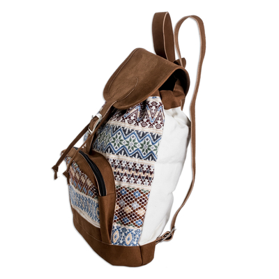 Cotton backpack, 'Traditional Brilliance' - Geometric Patterned Handwoven Cotton Backpack from Guatemala