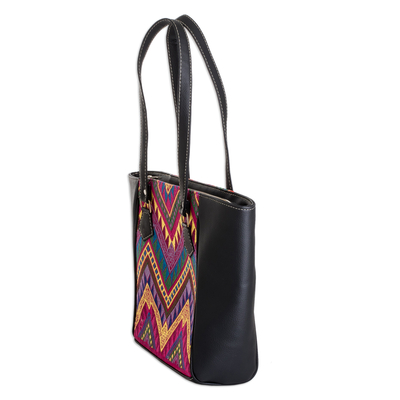 Cotton tote bag, 'Colorful Elegance' - Tote Bag with Hand-Woven Chevron-Patterned Cotton Panels