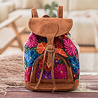 Cotton backpack, 'Floral Journey' - Handmade Floral Embroidered Cotton Backpack from Guatemala