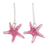 Recycled CD dangle earrings, 'Marine Firmament in Fuchsia' - Eco-Friendly Fuchsia Recycled CD Starfish Dangle Earrings